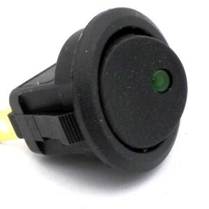 Switch 12v 16 amp On/Off round mini rocker Green LED N-16